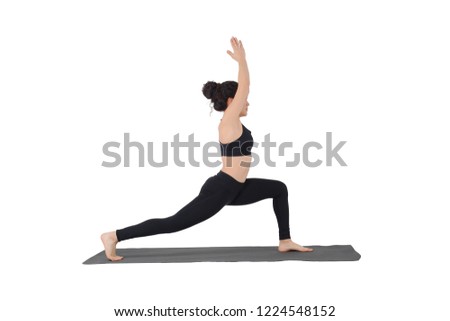 Young latin woman doing yoga pose. Sport fitness. Isolated whie background