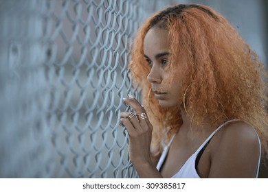 Young Latina Hispanic woman in New York City serious face portrait