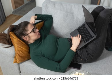 Young Lazy Business Woman Called To Work And Lies That She Is Sick So That She Would Not Have To Go To Work, Wants To Stay At Home And Enjoy Her Free Day. Female Fakes Illness So She Doesn't Work.