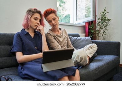 Young Lesbian Couple With Psychological Problems Feeling Support Of Their Couch