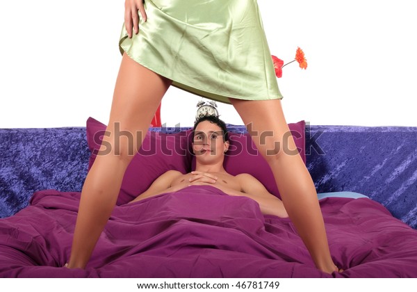 Young Loving Couple Grooming On Bed Stock Photo Edit Now