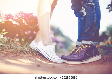  A Young Loving Couple Hugging And Kissing. Summer In Love