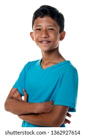 A Young Malay Boy In Casual Clothes Isolated On White Background