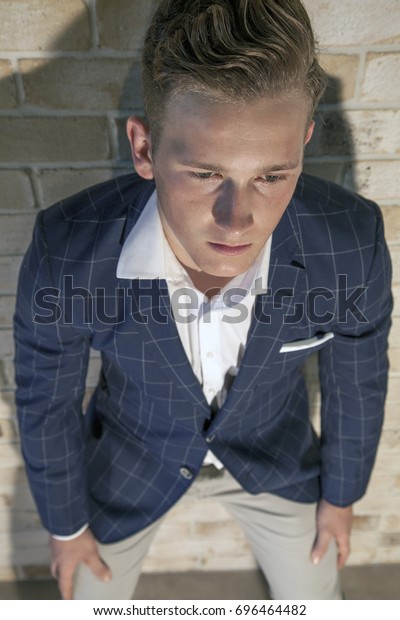 Young Male Blonde Hair Blue Eyes Stock Photo Edit Now 696464482