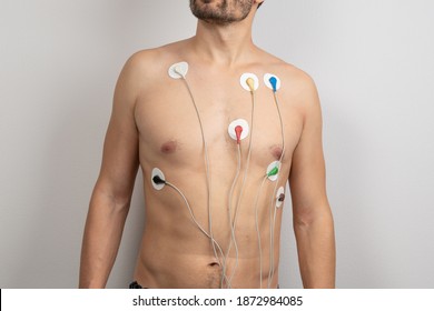 Young Male Body With ECG Electrodes Attached