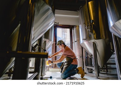 Young male brewer holding a glass of beer in hand Eating craft beer to check the taste and color of the beer in the craft brewery. - Powered by Shutterstock