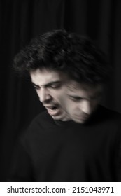 Young Male Model Stress Tantrum Shouting Depression Concept On Black Background