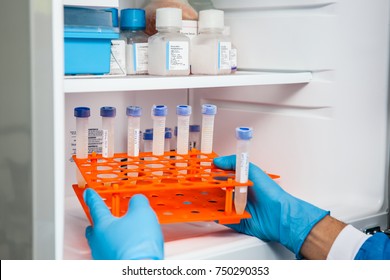 Young male scientist and laboratory freezer - Powered by Shutterstock