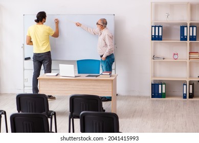 Young Male Student And Experienced Teacher In Pandemic Concept