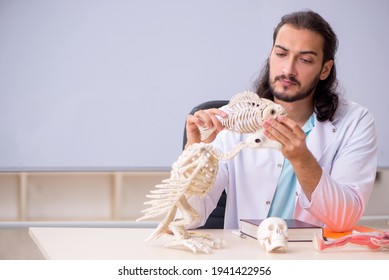 Young male zoologist examining fish skeleton - Powered by Shutterstock