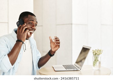 Young man adult office person businessman business laptop talking technology lifestyle computer phone male - Powered by Shutterstock