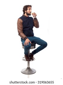 Young Man With Alcoholic Drink Bar Stool