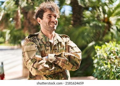 Young Man Army Soldier Smiling Confident Standing With Arms Crossed Gesture At Park