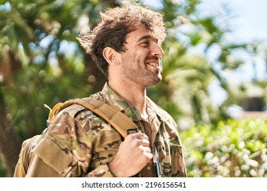 Young Man Army Soldier Smiling Confident At Park