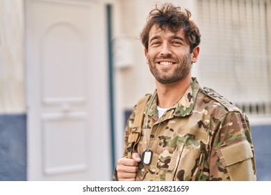 Young Man Army Soldier Smiling Confident At Street