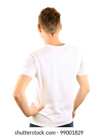 young man from the back, isolated on white