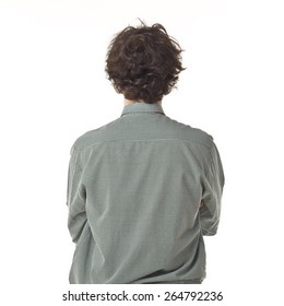 Young Man Back Portrait With Curly Hair.