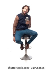 Young Man With Beer Bar Stool