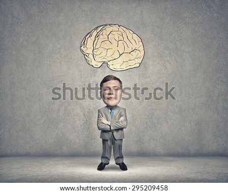 Young man with big head thinking about something