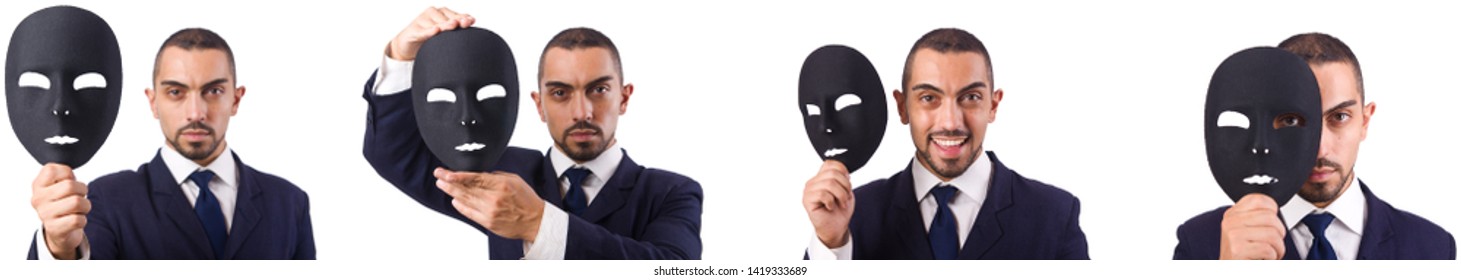 Young man with black mask isolated on white  - Shutterstock ID 1419333689