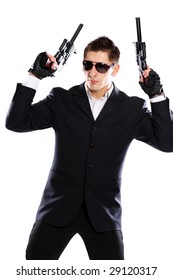 Young Man Black Suit Holding Gun Stock Photo 29120320 | Shutterstock