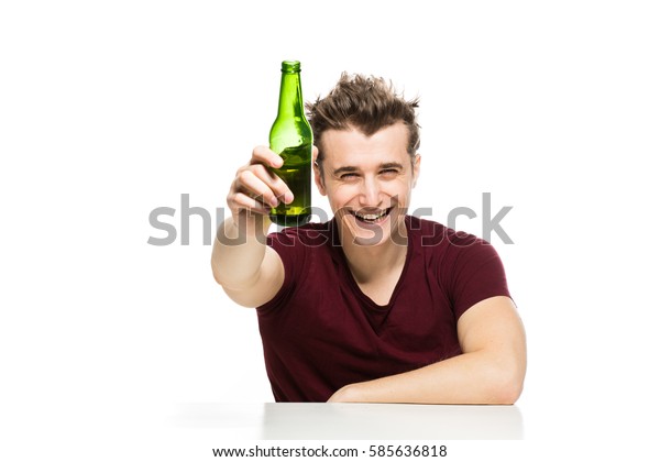 Young Man Bottle Beer Sitting Table Stock Photo 585636818 | Shutterstock