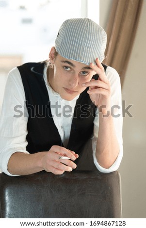 Similar – Image, Stock Photo urban boy, with black cap.