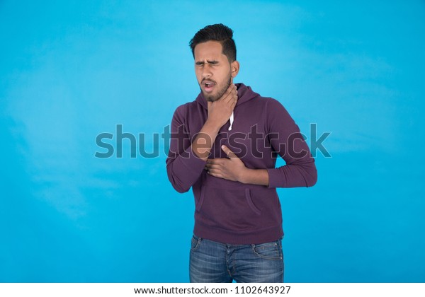 Young Man Choking Putting Hand On Stock Photo 1102643927 | Shutterstock