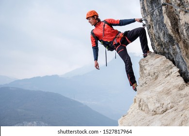 Young Man Climbing Via Ferrata