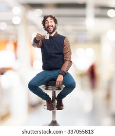 Young Man With Coffee Bar Stool