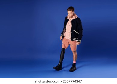 Young man confidently displays his prosthetic leg while dressed casually in modern clothing. - Powered by Shutterstock