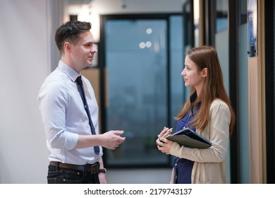 Young Man Consulting His Business Partner At Meeting In Office