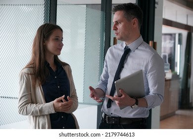 Young Man Consulting His Business Partner At Meeting In Office