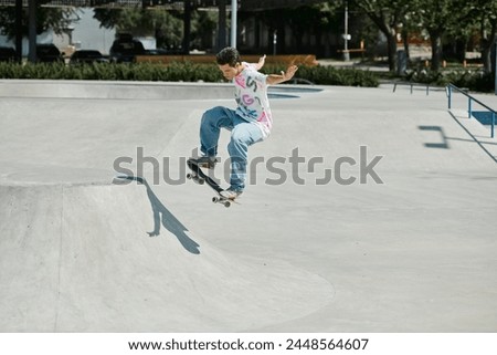 Similar – Junge Person mit Skateboard im Skatepark