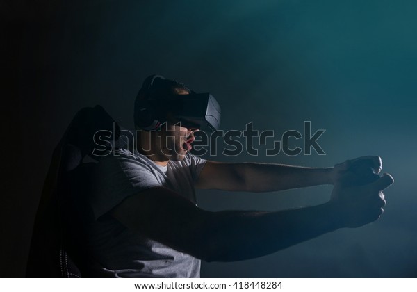 Young Man Dark Room Wearing Virtual Stock Photo Edit Now