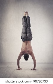 Young Man Doing A Handstand