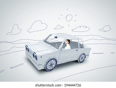 PowerPoint Template: cartoon car young man driving (iullllojn)