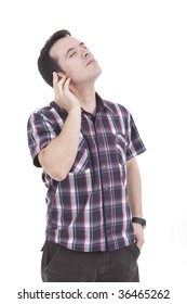 A Young Man With A Ear Ache In White Background