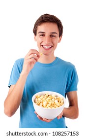 Young Man Eating Popcorn