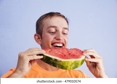 Young Man Eating Watermelon