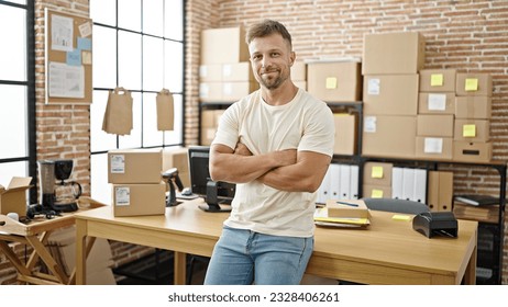 Young man ecommerce business worker standing with arms crossed gesture at office - Powered by Shutterstock