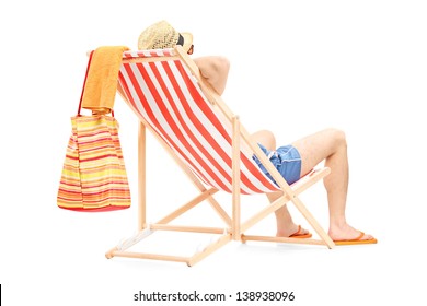 Young Man Enjoying On A Beach Chair Isolated Against White Background