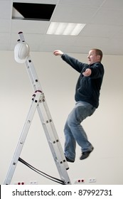 A Young Man Falls From Ladder