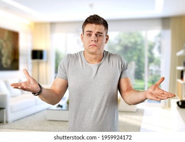 young man feeling clueless and confused, not sure which choice or option to pick, wondering - Shutterstock ID 1959924172