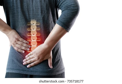 young man Feeling suffering  Lower back pain  Pain relief concept