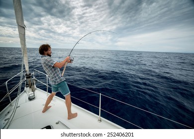 Young Man Fishing Open Sea Sail Stock Photo (Edit Now) 374717590