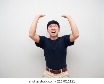 Young Man Gesture Carry On Head Feel Heavy Isolated