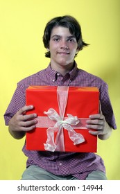 young man with gift