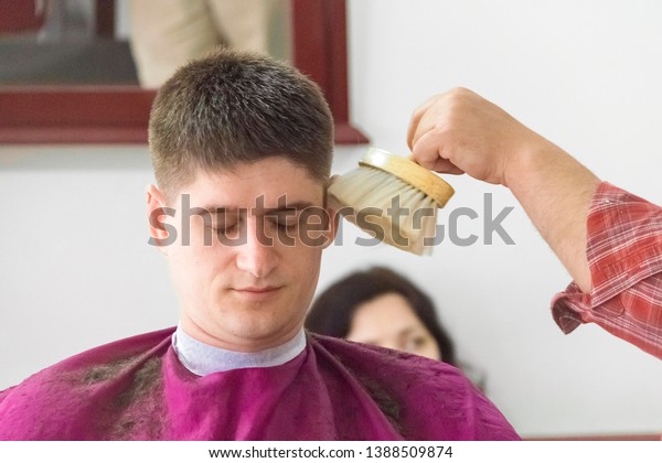 Young Man Hairdresser Finishing Haircuts Stock Photo Edit Now