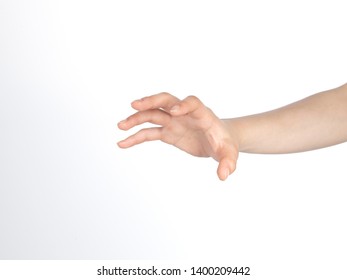 Young man hand holding empty for montage product isolated on white. - Shutterstock ID 1400209442